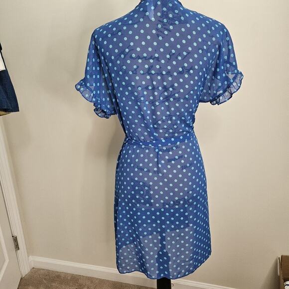 GILLIGAN & O’MALLEY Sheer Blue Polka-dot Short Sleeve Wrap Style Robe Sz S/M - Picture 4 of 9